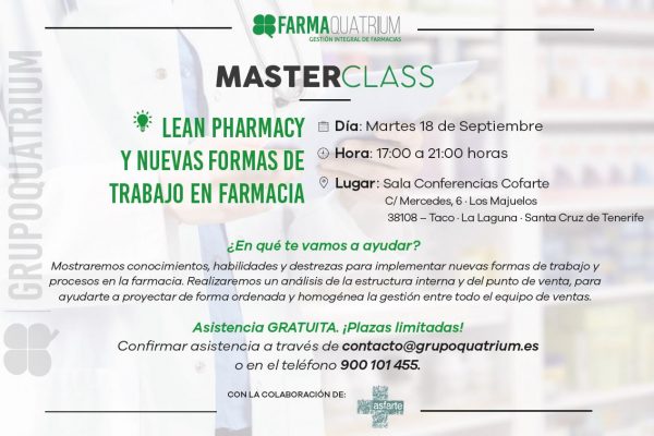¿Quieres sacar el máximo rendimiento a tu farmacia? FarmaQuatrium te invita a su primera Master Class en Tenerife