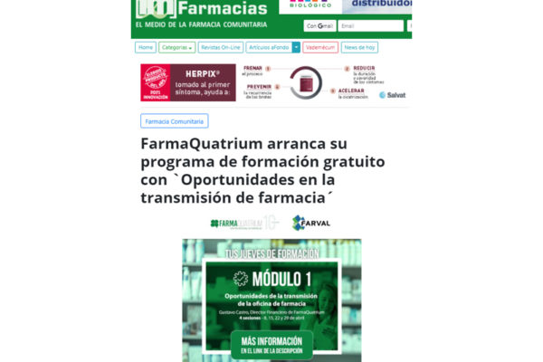 FarmaQuatrium arranca su programa de formación gratuito con `Oportunidades en la transmisión de farmacia´