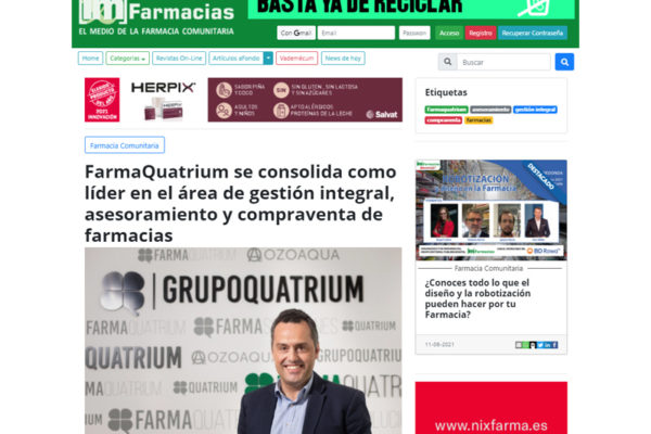 FarmaQuatrium se consolida como líder en el área de gestión integral, asesoramiento y compraventa de farmacias